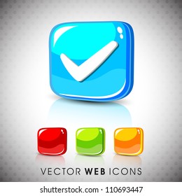 Glossy 3D web 2.0 check mark validation symbol icon set. EPS 10.