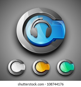 Glossy 3D web 2.0 headphone symbol icon set. EPS 10.