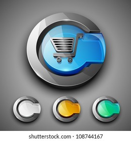 Glossy 3D Web 2.0 Einkaufswagen Symbol-Set. EPS10.