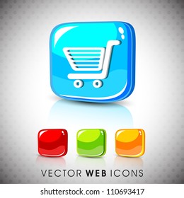 Glossy 3D web 2.0 shopping cart symbol icon set. EPS 10.