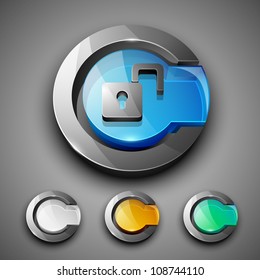 Glossy 3D web 2.0 unlock, login or security symbol icon set. EPS 10.