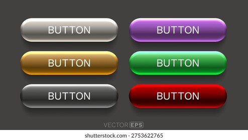 Glossy 3D web buttons in a variety of colors, ideal for modern user interface and web design. Vector illustration