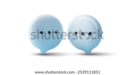 Glossy 3D-style vector illustration of two blue chat bubble icons with ellipsis, symbolizing online communication, social media messaging, and digital interaction