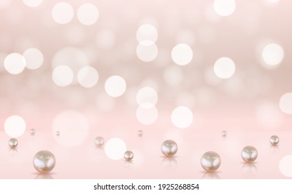Glossy abstract bokeh lights background with realistic pearls. Vector Illustration EPS10