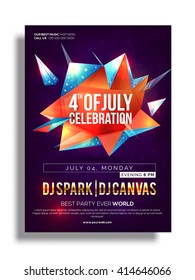 Glossy abstract design decorated, Pamphlet, Banner or Flyer design for 4th of July, American Independence Day celebration.