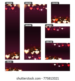 Glossy abstract hearts on background social banner or template design.