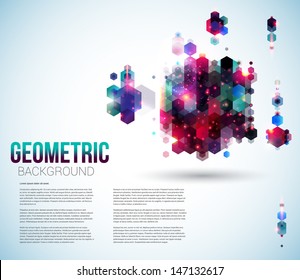 Glossy abstract page layout for Your presentation. Geometric background with hexagons. Vector illustration.
