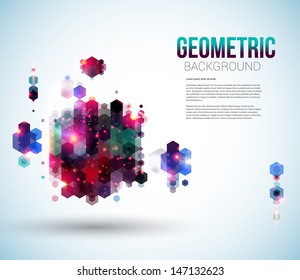 Glossy abstract page layout for Your presentation. Geometric background with hexagons. Vector illustration.