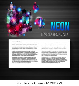Glossy abstract page layout for Your presentation. Geometric background with hexagons, bright shiny colors with place for text. Vector illustration. 