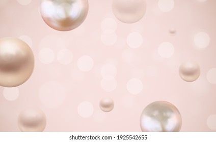 Glossy abstract pink  background with realistic pearls. Vector Illustration EPS10