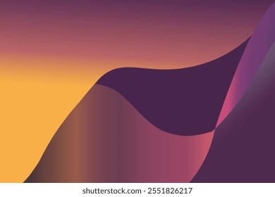 Glossy Abstract Waves with Purple and Yellow Gradient Background