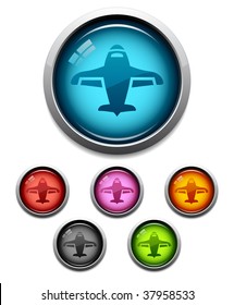 Glossy airplane button icon set in 6 colors