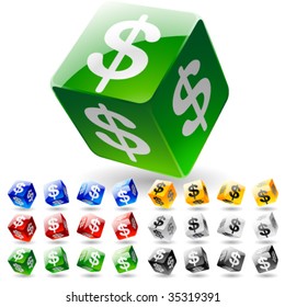 Alfabeto brillante en cubos. Símbolo del dólar