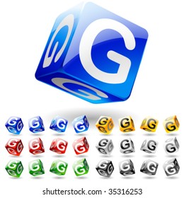 Glossy alphabet on a cubes. Letter g