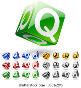 Glossy alphabet on a cubes. Letter q
