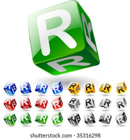 Glossy alphabet on a cubes. Letter r