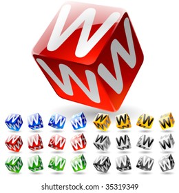 Glossy alphabet on a cubes. Letter w