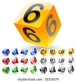 Glossy alphabet on a cubes. Number 6