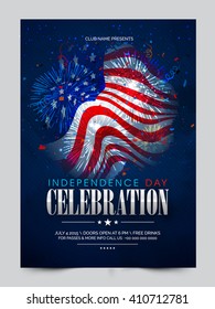 Glossy American Flag Decorated, Pamphlet, Banner Or Flyer Design For Independence Day Celebration.