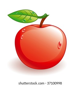 Glossy apple with some water drops