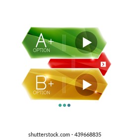 Glossy arrow business infographic templates. Vector colorful stripes with options and button