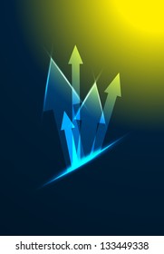 Glossy arrow composition on the dark background / shiny arrows abstraction
