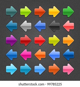 Glossy arrow icon with black shadow. Variation color for internet button on gray background with noise texture effect. Vector 10 eps. See more web design element template in my gallery