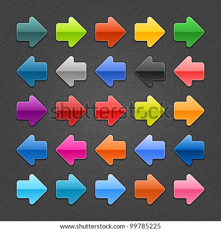 Glossy arrow icon with black shadow. Variation color for internet button on gray background with noise texture effect. Vector 10 eps. See more web design element template in my gallery