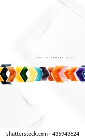 Glossy arrow wallpaper. Color geometric shapes - glass realistic style. Vector web brochure, internet flyer with copyspace