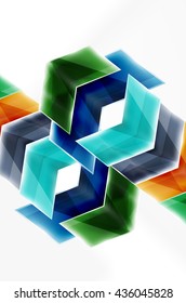 Glossy arrow wallpaper. Color geometric shapes - glass realistic style. Vector web brochure, internet flyer with copyspace