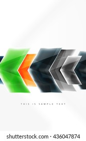 Glossy arrow wallpaper. Color geometric shapes - glass realistic style. Vector web brochure, internet flyer with copyspace