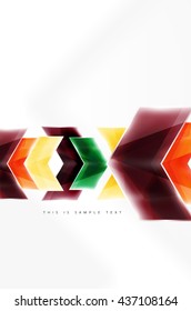 Glossy arrow wallpaper. Color geometric shapes - glass realistic style. Vector web brochure, internet flyer with copyspace