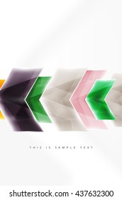 Glossy arrow wallpaper. Color geometric shapes - glass realistic style. Vector web brochure, internet flyer with copyspace