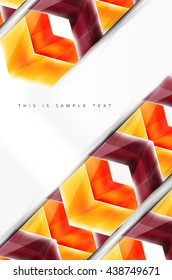 Glossy arrow wallpaper. Color geometric shapes - glass realistic style. Vector web brochure, internet flyer with copyspace