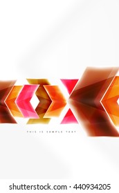 Glossy arrow wallpaper. Color geometric shapes - glass realistic style. Vector web brochure, internet flyer with copyspace