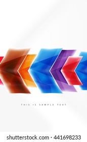 Glossy arrow wallpaper. Color geometric shapes - glass realistic style. Vector web brochure, internet flyer with copyspace