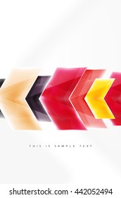Glossy arrow wallpaper. Color geometric shapes - glass realistic style. Vector web brochure, internet flyer with copyspace