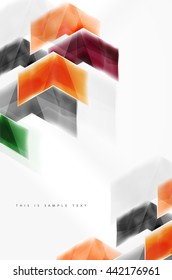 Glossy arrow wallpaper. Color geometric shapes - glass realistic style. Vector web brochure, internet flyer with copyspace