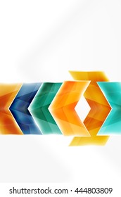 Glossy arrow wallpaper. Color geometric shapes - glass realistic style. Vector web brochure, internet flyer with copyspace