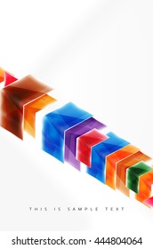 Glossy arrow wallpaper. Color geometric shapes - glass realistic style. Vector web brochure, internet flyer with copyspace