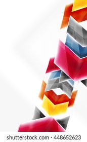 Glossy arrow wallpaper. Color geometric shapes - glass realistic style. Vector web brochure, internet flyer with copyspace