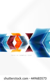Glossy arrow wallpaper. Color geometric shapes - glass realistic style. Vector web brochure, internet flyer with copyspace