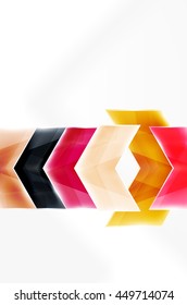 Glossy arrow wallpaper. Color geometric shapes - glass realistic style. Vector web brochure, internet flyer with copyspace