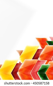 Glossy arrow wallpaper. Color geometric shapes - glass realistic style. Vector web brochure, internet flyer with copyspace