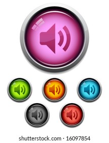 Glossy Audio Button Icon Set In 6 Colors