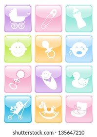 Glossy Baby Button Icons Set