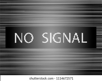 Glossy background with noise texture tv and without label signal with pixel text "no signal". flat vector illustration