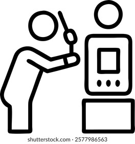 Glossy background with tech savvy pharmacist using automated dispensing system with copy space concept as A glossy background showing a tech savvy pharmacist operating an automated