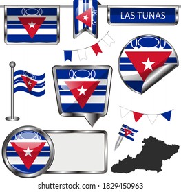 Glossy badges of flag of Las Tunas, Cuba. Vector image