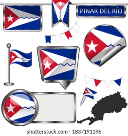 Glossy badges of flag of Pinar del Rio, Cuba. Vector image